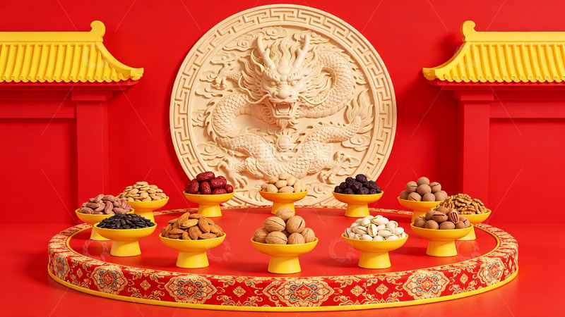 高清大图下载【趣麦麦图】中式传统供品与龙雕装饰