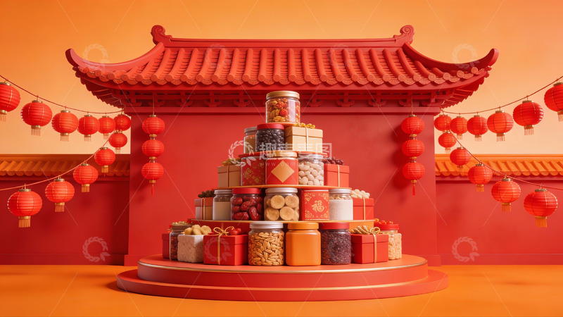 高清大图下载【趣麦麦图】中式节日礼盒堆叠展示