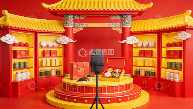 中式风格直播间场景布置