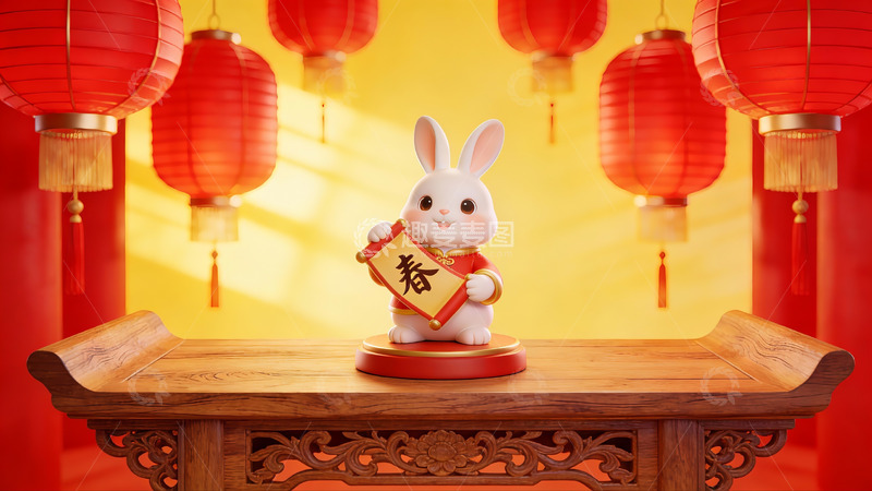 高清大图下载【趣麦麦图】兔年春节装饰场景