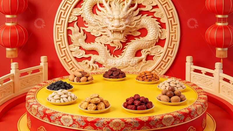 高清大图下载【趣麦麦图】中式节日供桌与龙雕装饰