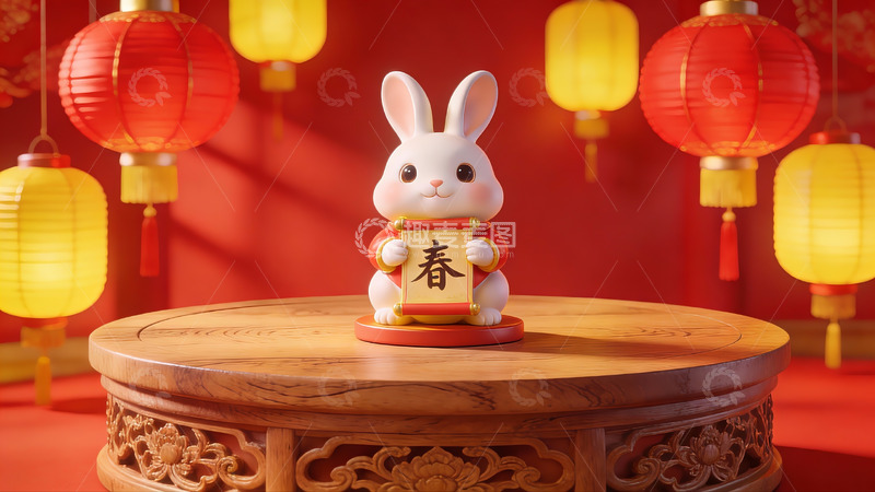高清大图下载【趣麦麦图】兔年春节装饰摆件