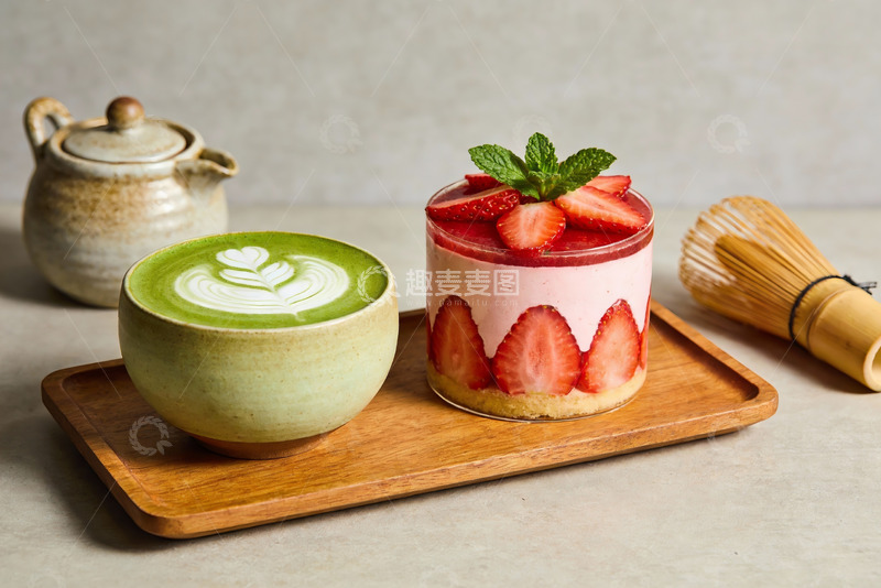 高清大图下载【趣麦麦图】抹茶甜品与草莓慕斯