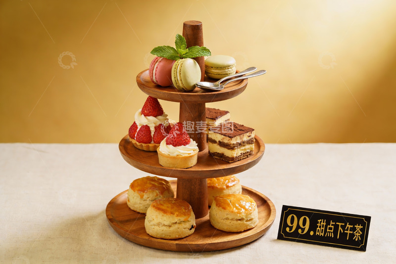 高清大图下载【趣麦麦图】三层木质甜点架下午茶