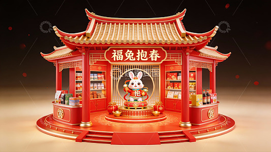 兔年春节主题中式亭台