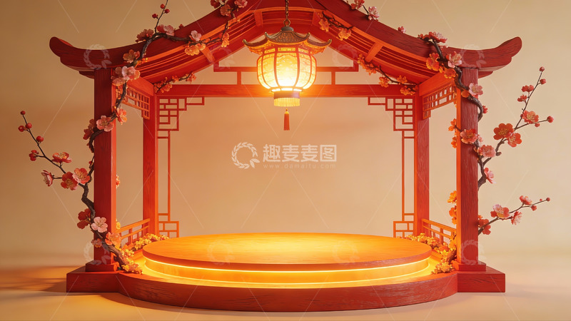 高清大图下载【趣麦麦图】中式亭台梅花灯饰场景