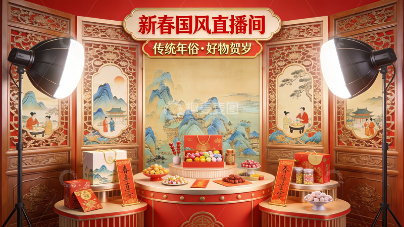 高清大图下载【趣麦麦图】新春国风直播间布置