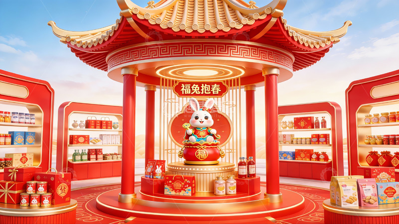 高清大图下载【趣麦麦图】兔年春节主题陈列展示