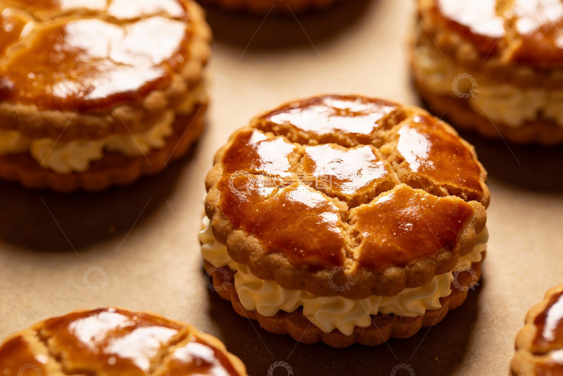 高清大图下载【趣麦麦图】金黄色夹心饼干特写
