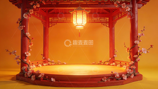 中式亭台花灯夜景