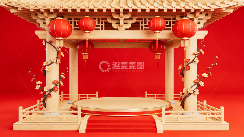 高清大图下载【趣麦麦图】中式亭台红灯笼装饰