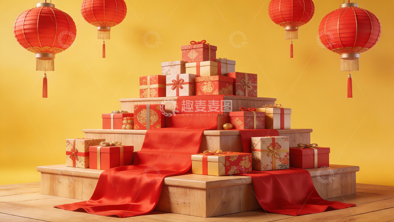 高清大图下载【趣麦麦图】春节礼品堆叠场景