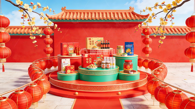 高清大图下载【趣麦麦图】春节节日礼盒展示场景