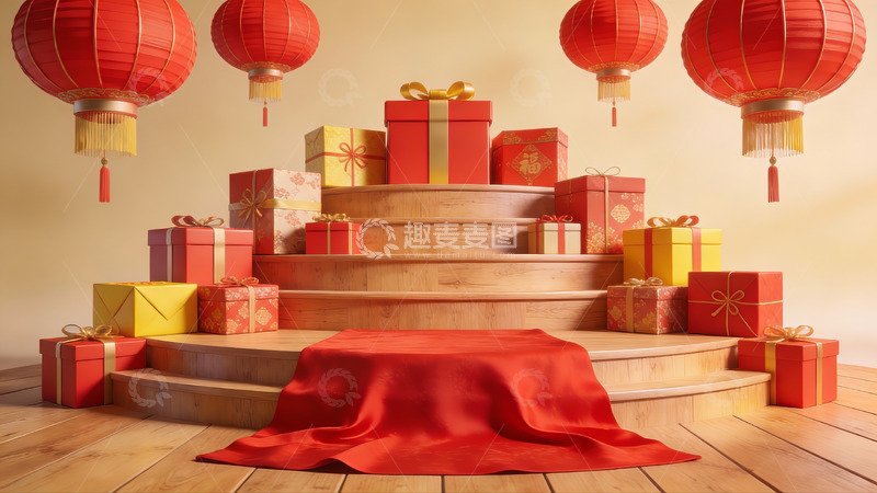 高清大图下载【趣麦麦图】春节装饰礼盒与灯笼