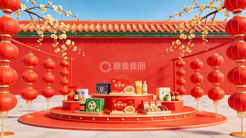 高清大图下载【趣麦麦图】春节主题商品展示场景