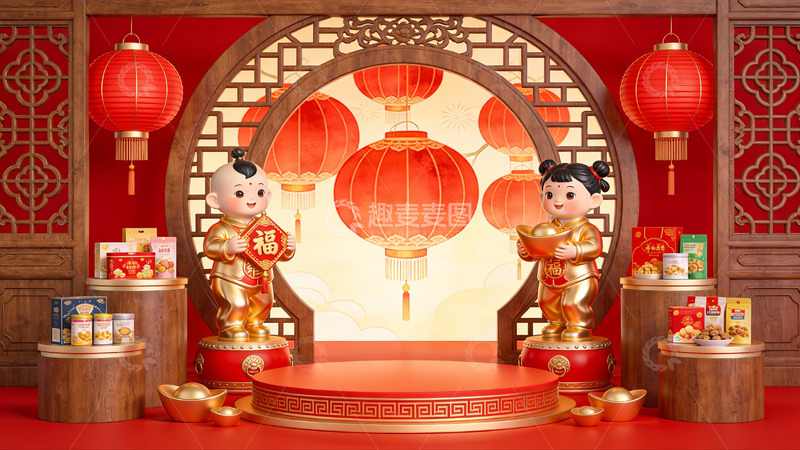 高清大图下载【趣麦麦图】春节装饰场景与吉祥娃娃