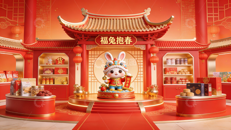 高清大图下载【趣麦麦图】兔年新春主题装饰场景