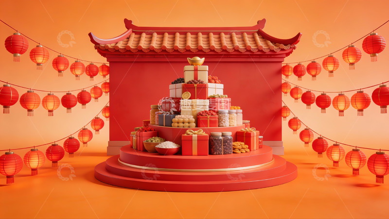 高清大图下载【趣麦麦图】中式节日礼盒堆叠场景