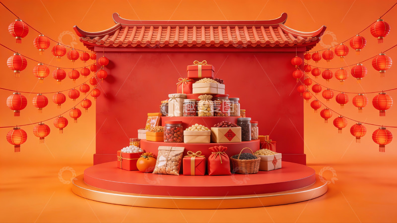 高清大图下载【趣麦麦图】中式节日礼盒陈列场景