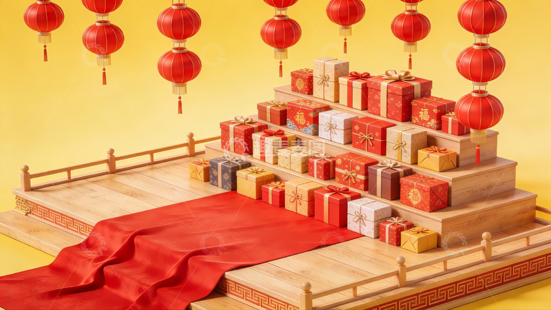 高清大图下载【趣麦麦图】春节礼盒堆叠展示