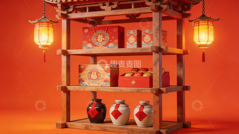 高清大图下载【趣麦麦图】中式节日装饰陈列架