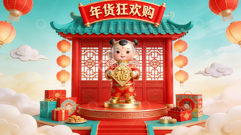 高清大图下载【趣麦麦图】春节年货促销场景