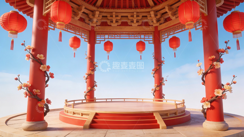 高清大图下载【趣麦麦图】中式亭台红灯笼装饰