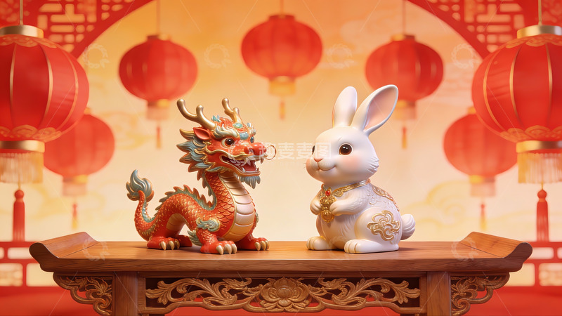 高清大图下载【趣麦麦图】龙兔相伴庆佳节