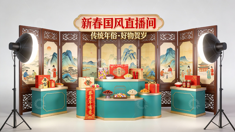 高清大图下载【趣麦麦图】新春国风直播间布置