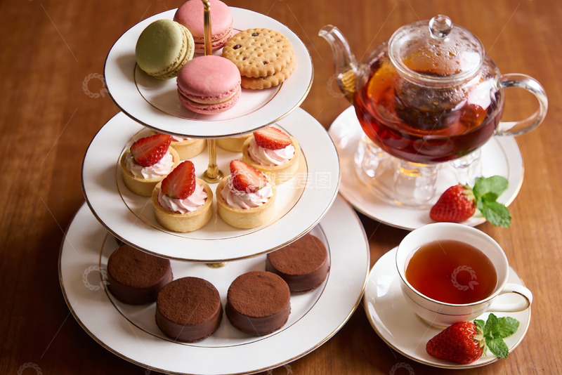 高清大图下载【趣麦麦图】三层下午茶点心与红茶
