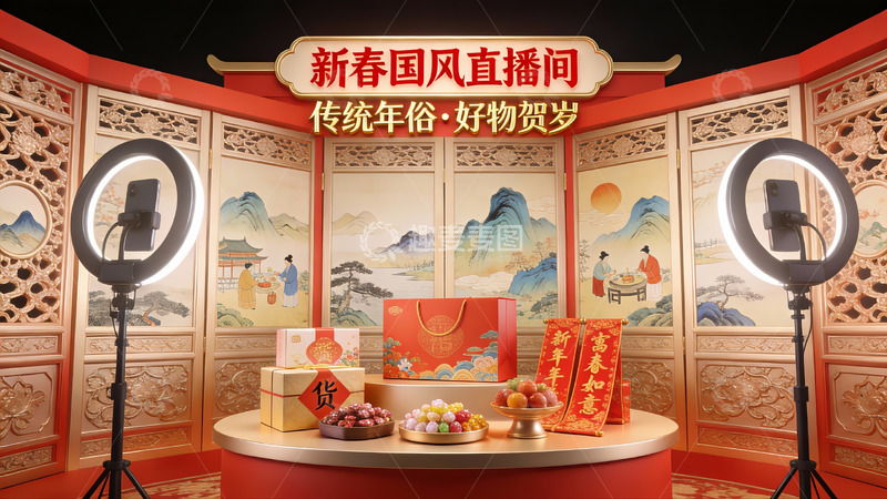 高清大图下载【趣麦麦图】新春国风直播间布置