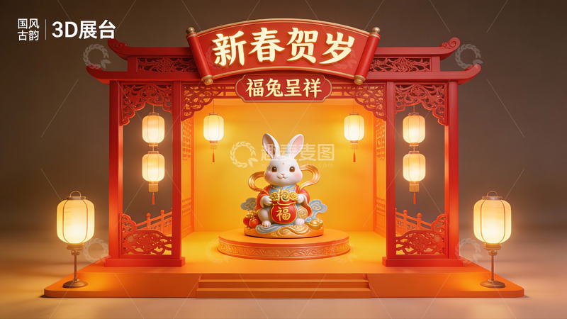 高清大图下载【趣麦麦图】新春贺岁兔形展台