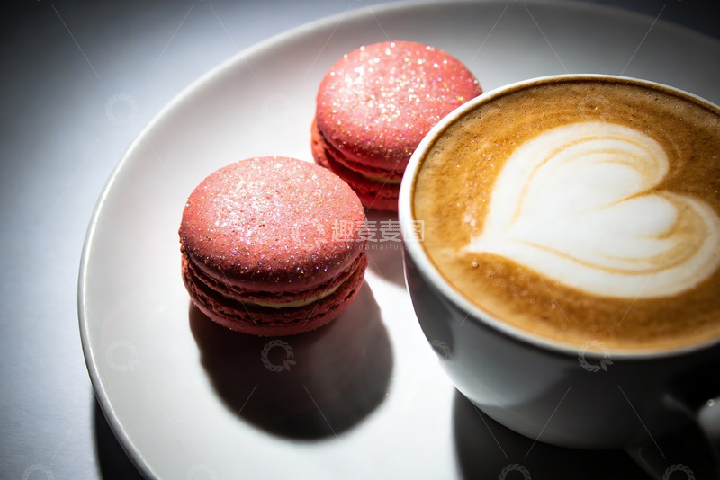 高清大图下载【趣麦麦图】咖啡与马卡龙的精致下午茶