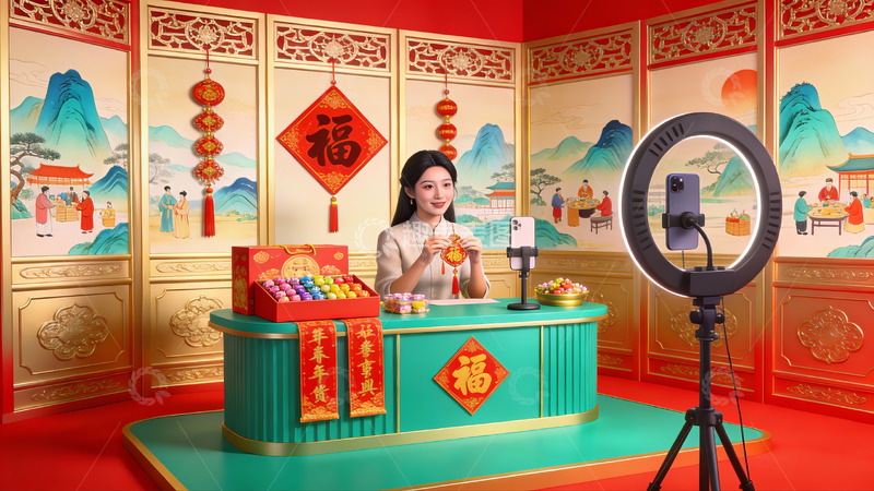 高清大图下载【趣麦麦图】春节主题直播场景