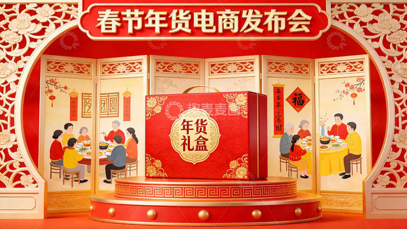 高清大图下载【趣麦麦图】春节年货电商发布会场景