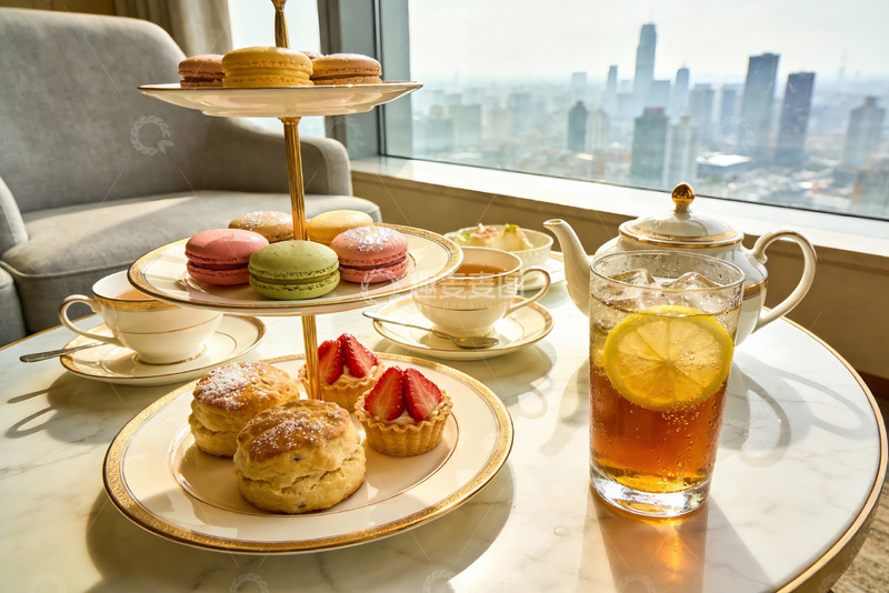 高清大图下载【趣麦麦图】窗外城市景观下午茶