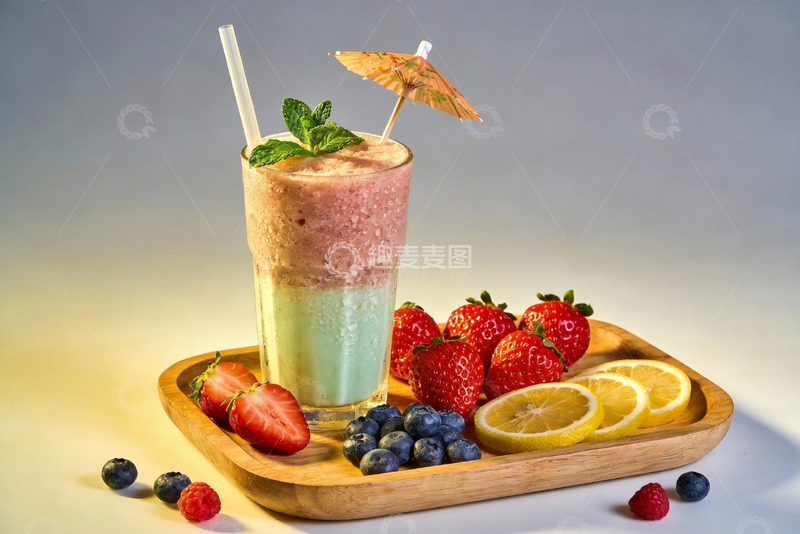 高清大图下载【趣麦麦图】缤纷水果奶昔与新鲜浆果