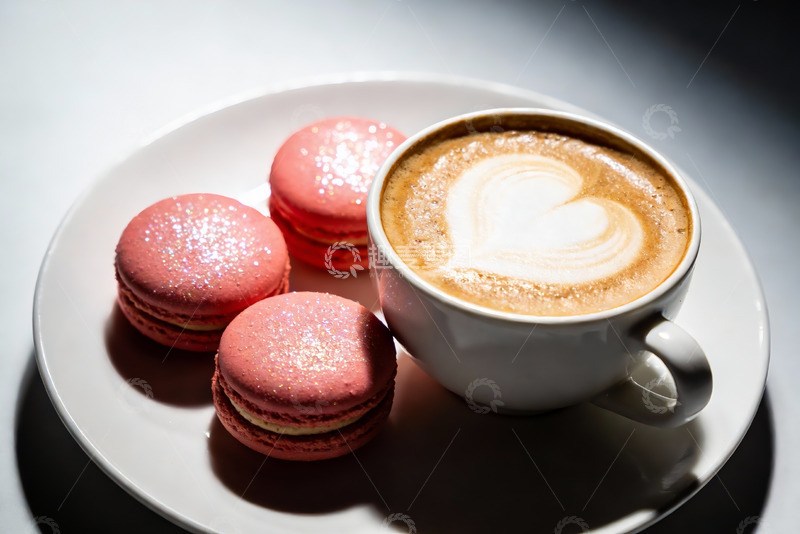 高清大图下载【趣麦麦图】咖啡杯与马卡龙甜点