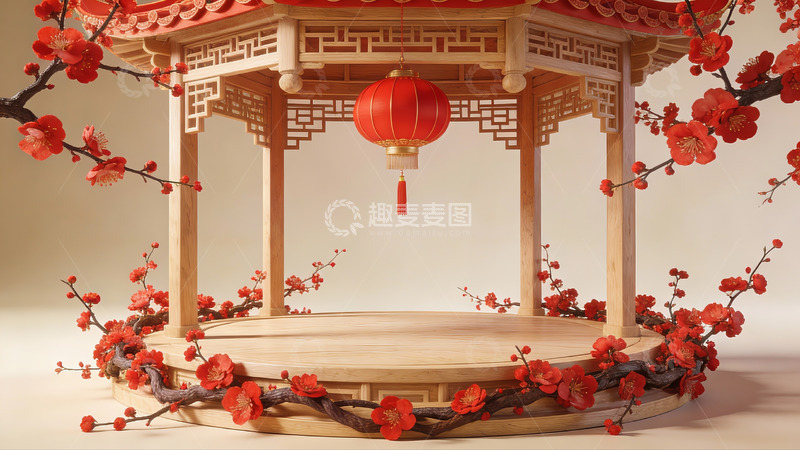 高清大图下载【趣麦麦图】中式亭台梅花红灯笼