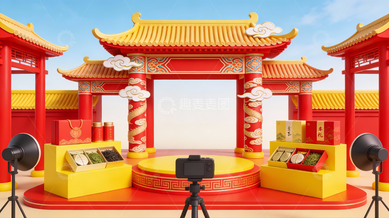 高清大图下载【趣麦麦图】中式传统建筑风格展示场景