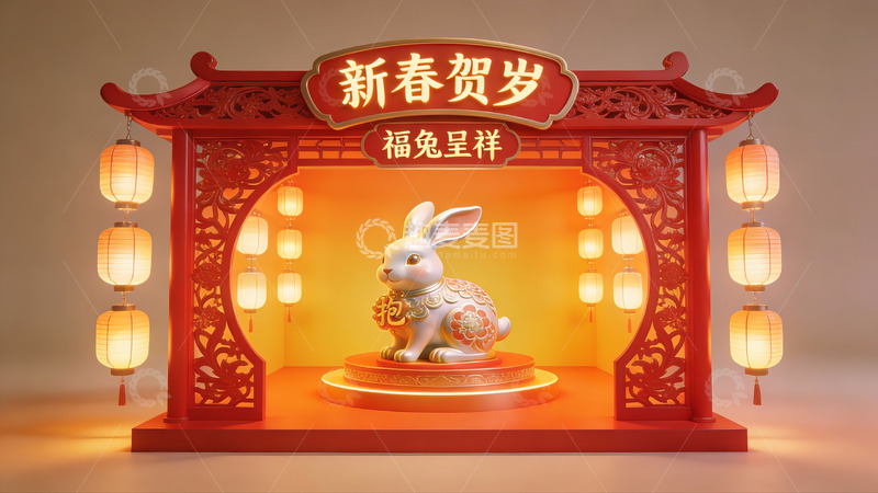 高清大图下载【趣麦麦图】新春兔年贺岁装饰场景