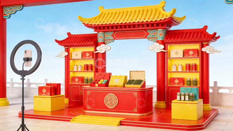 高清大图下载【趣麦麦图】中式传统风格商品展示台