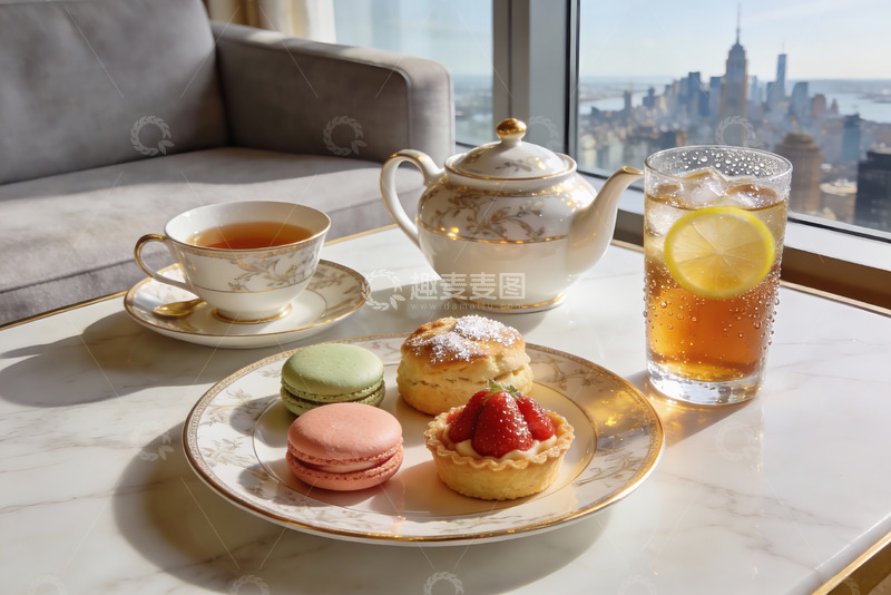 高清大图下载【趣麦麦图】窗边下午茶城市风光