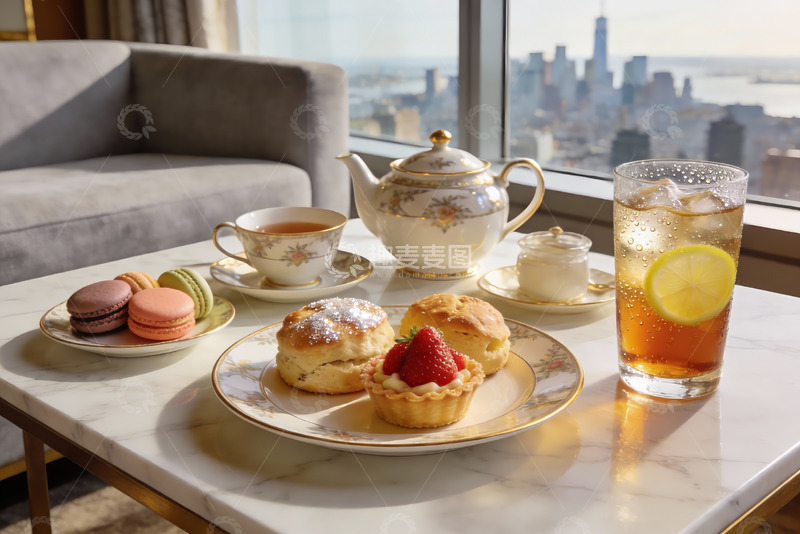 高清大图下载【趣麦麦图】窗边下午茶城市景观