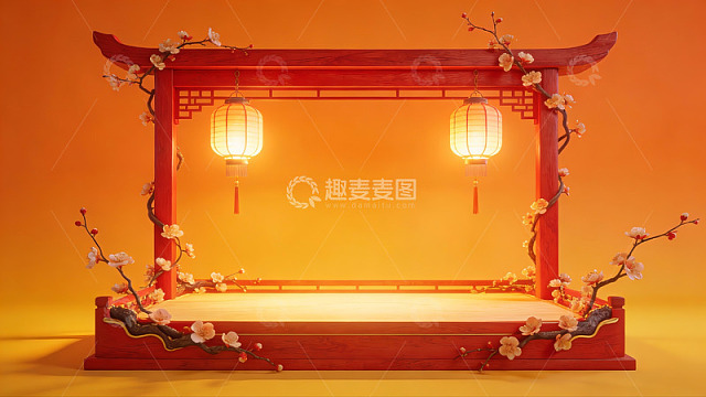 中式传统门廊与灯笼