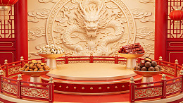 中式龙纹祭坛摆设场景