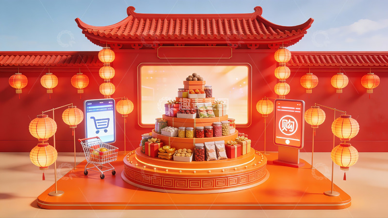 高清大图下载【趣麦麦图】中式节日购物场景展示