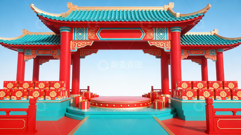 高清大图下载【趣麦麦图】传统中式牌楼与节日装饰