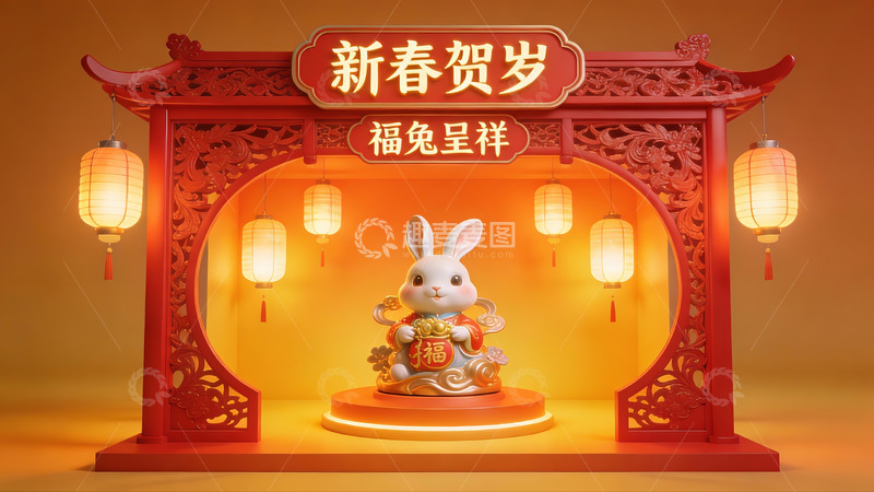 高清大图下载【趣麦麦图】新春兔年贺岁场景