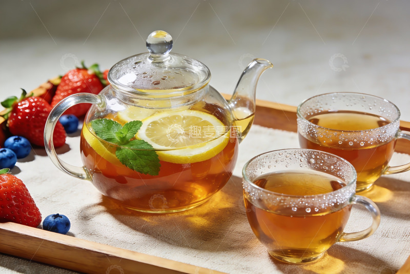 高清大图下载【趣麦麦图】柠檬茶配新鲜水果